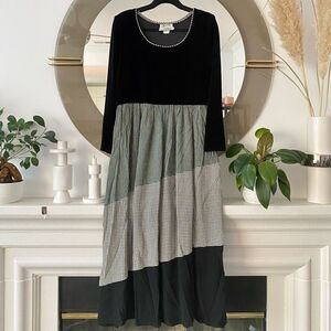 Jeffrey & Dara By Linda Hutley 80s Black Velvet Top Crew Neck Maxi Dress, Sz 14